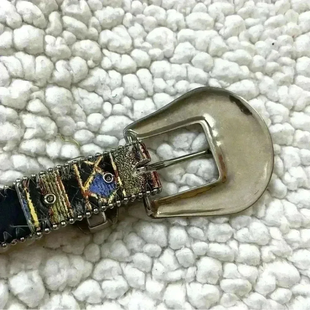 Elite Southwestern Aztec Multicolored Silver Buckle w/ Silver Accent Belt Size L